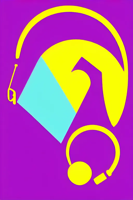 Image similar to chameleon wearing headphones in a smooth color gradient from gold to rose to purple with interlocking triangle polygons, vector blending the shapes, optical illusion diagram hexagon risoprint screenprint serigraph poster art