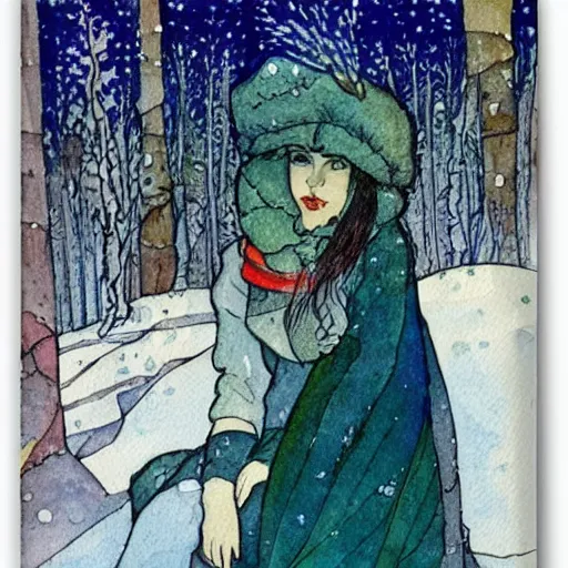 Image similar to winter girl watercolor by bilibin