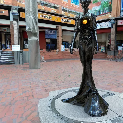 Image similar to Photo of glados from portal 2 as a large metal statue in town center