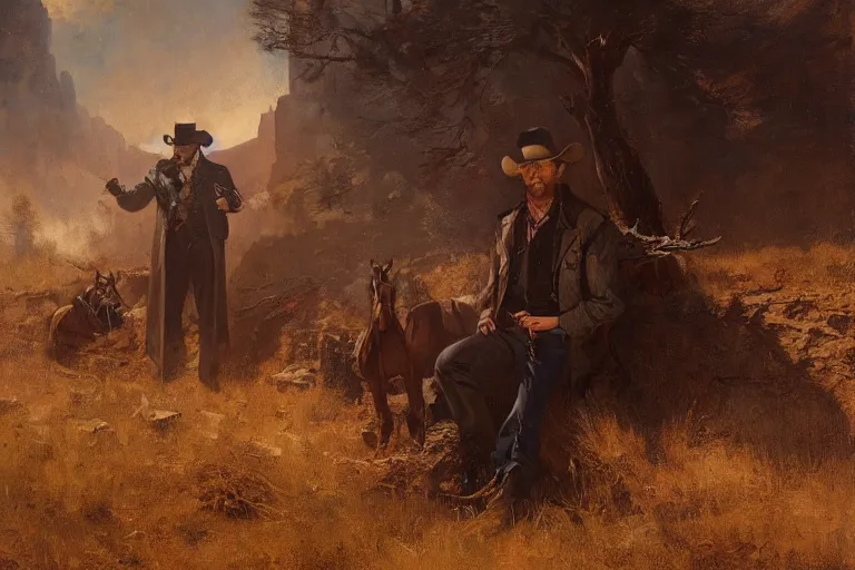 Image similar to an ultradetailed image of dean winchester as an old west gunfighter, masterpiece, 8 k, art by greg rutkowski and albert bierstadt