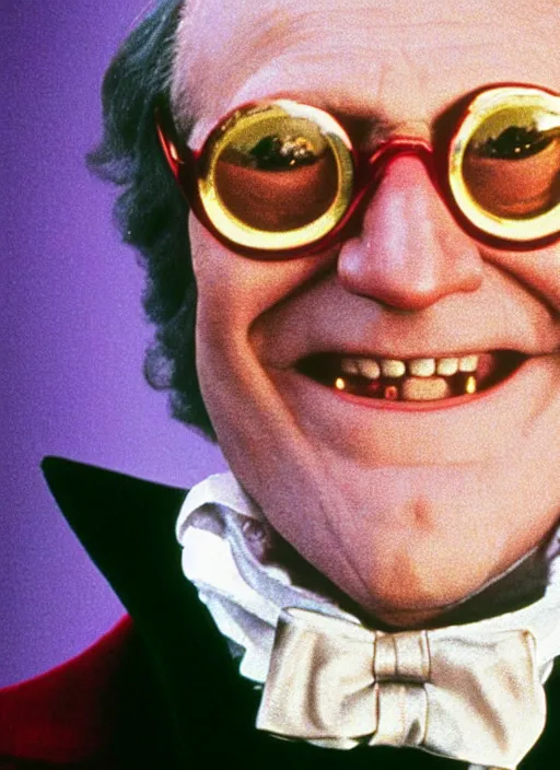 Prompt: “Film still close-up shot of David Letterman as Willy Wonka from the movie Willy Wonka & The Chocolate Factory. Photographic, photography, cinematic”