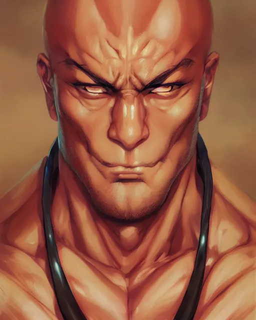 Prompt: An anime portrait of Sagat from street fighter , by Stanley Artgerm Lau, WLOP, Rossdraws, James Jean, Andrei Riabovitchev, Marc Simonetti, and Sakimichan, highly detailed, ultra detailed, golden hour, trending on artstation, cgstudio