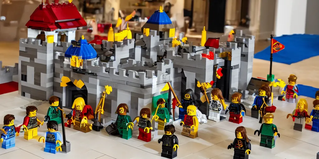 Prompt: lego castle with knights in front