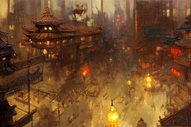 Image similar to wuxia, steampunk city, painting by gaston bussiere, craig mullins, j. c. leyendecker