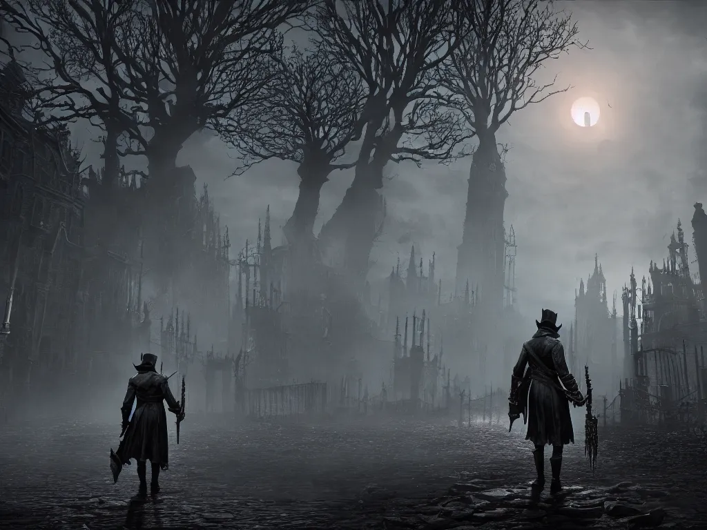 Image similar to bloodborne 2, dark, nighttime, victorian england style, horror, grotesque, serene, haunting, heavy atmosphere, claustrophobic, insanity, High Definition detail, 8K