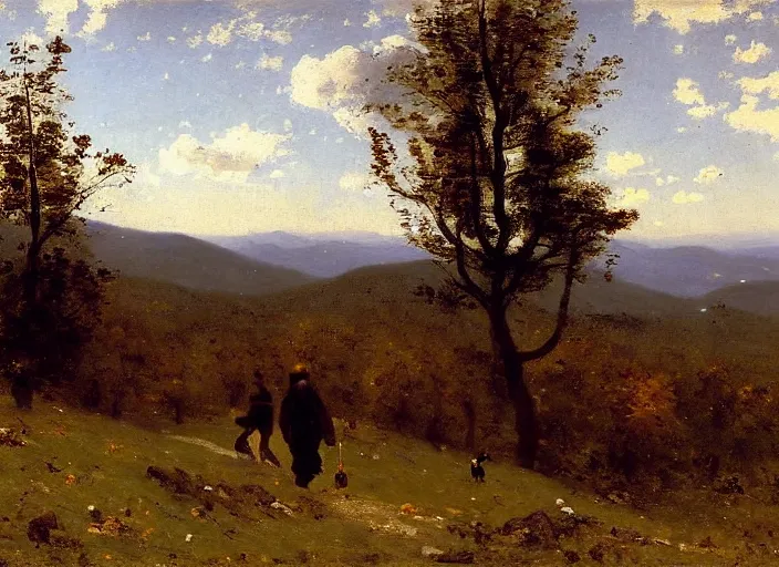 Prompt: portrait of friends hiking franconia ridge new hampshire in autumn, jean - baptiste - camille corot