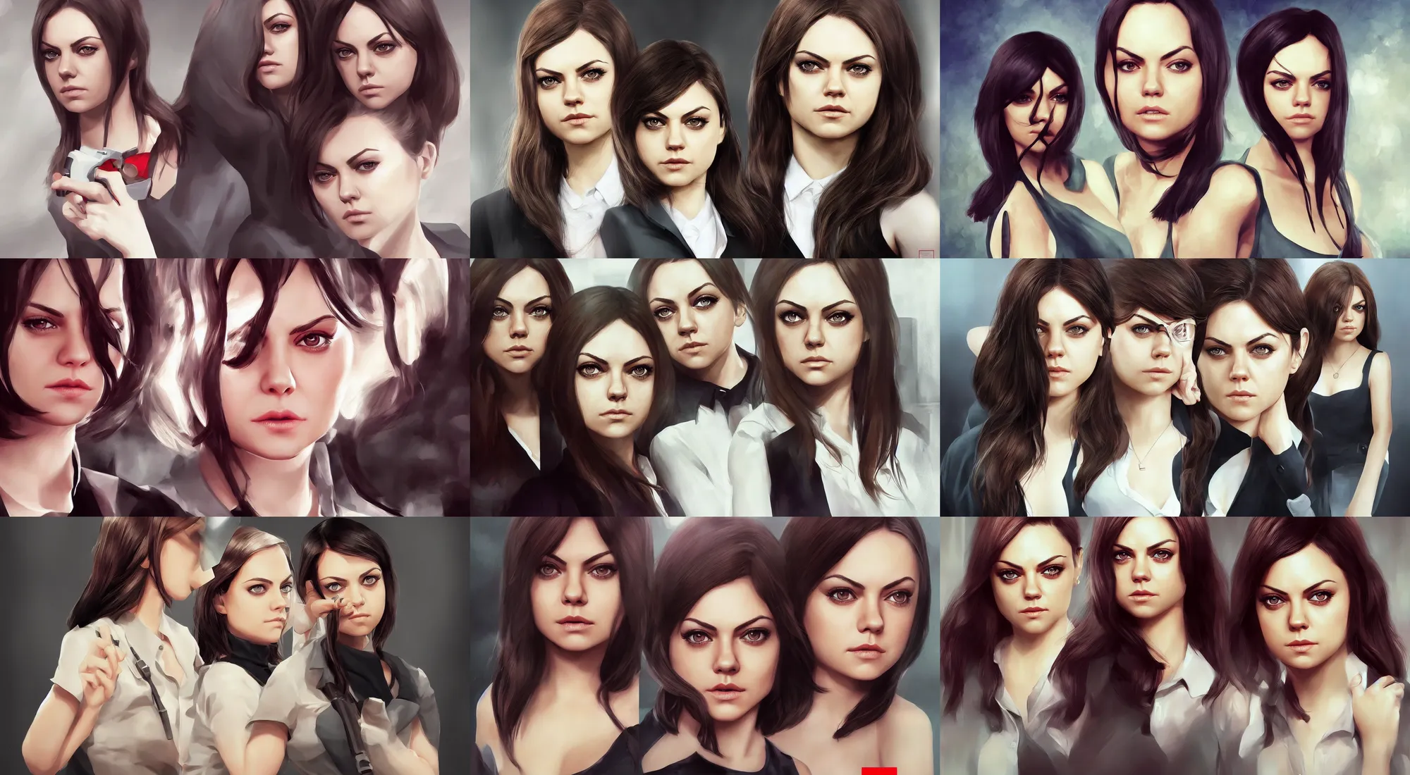 Prompt: hitman mila kunis mixed with amy adams, ilya kuvshinov, rossdraw