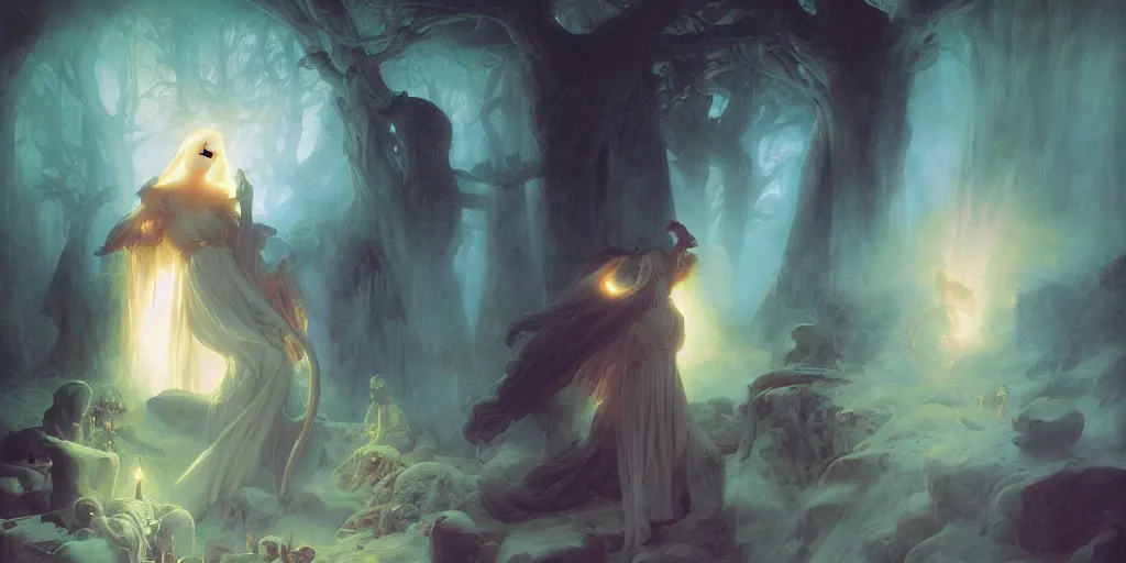 Image similar to Mage of darkness casting the spell of death by Marc Simonetti and Delphin Enjolras and Pierre Auguste Cot