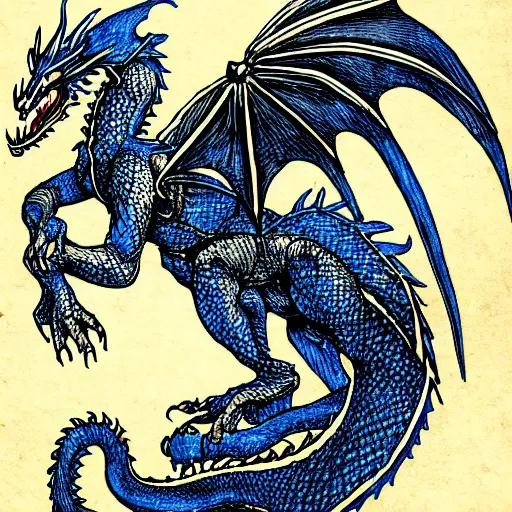 Image similar to blueprint of a fantasy dragon on papyrus