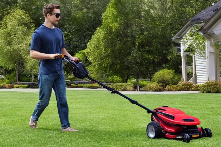 Image similar to lawn mower with a baby stroller attached