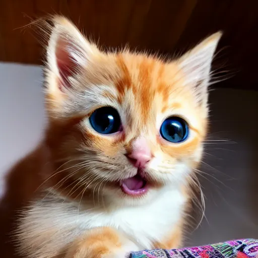 Image similar to happy cute fluffy orange tabby kitten, big eyes