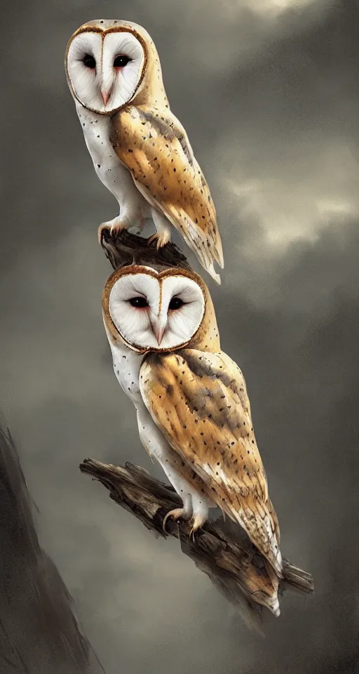 Image similar to barn owl painting in a style of charlie bowater, matte painting, 8k, fantasy