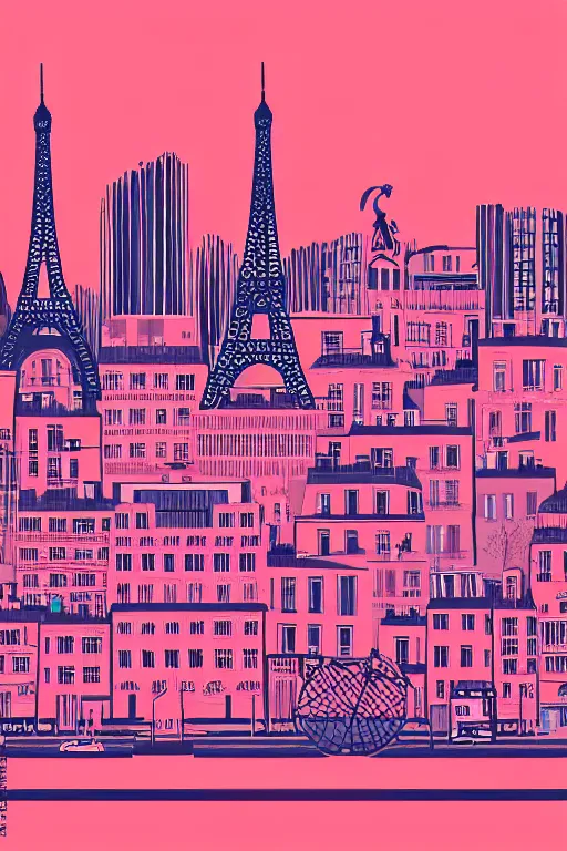 Image similar to skyline of paris, illustration, in the style of katinka reinke