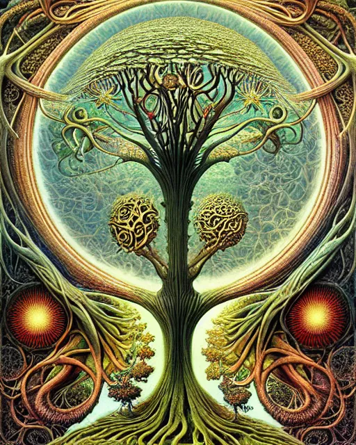 Image similar to tree of life by roger dean and andrew ferez, art forms of nature by ernst haeckel, divine chaos engine, symbolist, visionary, art nouveau, botanical fractal structures, organic, detailed, realistic, surreality