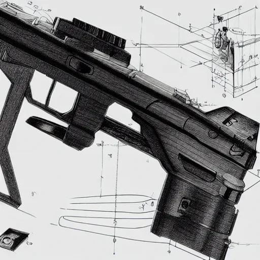Image similar to blueprint of a laser space gun, technical draw, concept art, very detailed, 3 5 mm