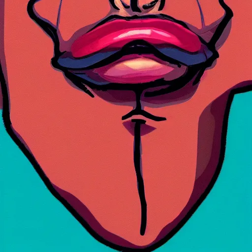 Image similar to male portrait, big chin, cartoon network style, big lips, vivid colors