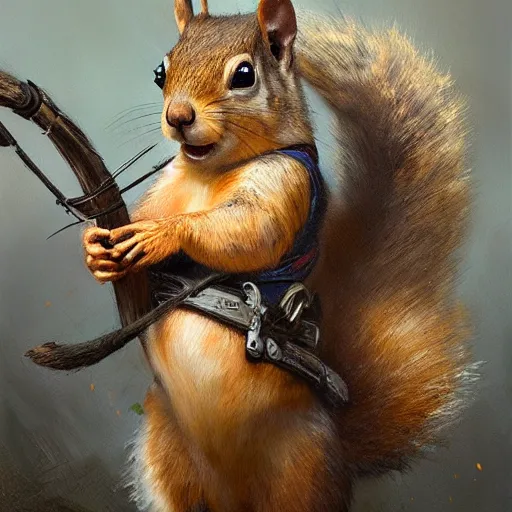 Prompt: a squirrel archer, Justin Gerard and Greg Rutkowski, realistic painting, Digital art, very detailed, High definition, trending on Artstation