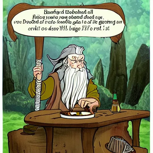 Prompt: Gandalf cooking in a hobbits house