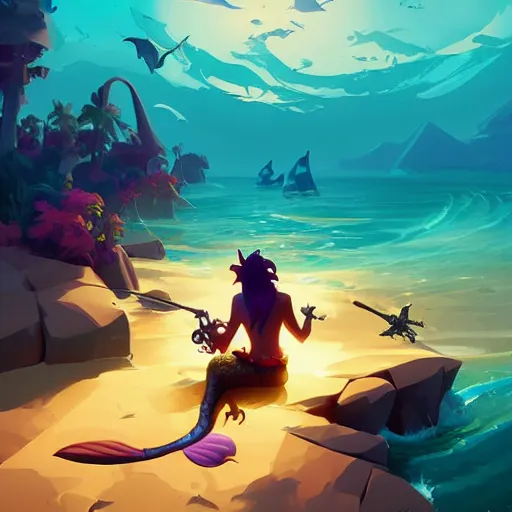 Image similar to painting mermaid treasure on sea of thieves game avatar hero smooth face median photoshop filter cutout vector, behance hd by jesper ejsing, by rhads, makoto shinkai and lois van baarle, ilya kuvshinov, rossdraws global illumination