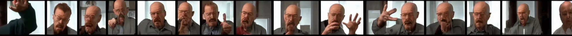 Image similar to 8 consistent frames from a video showing walter white talking and pointing at a baby