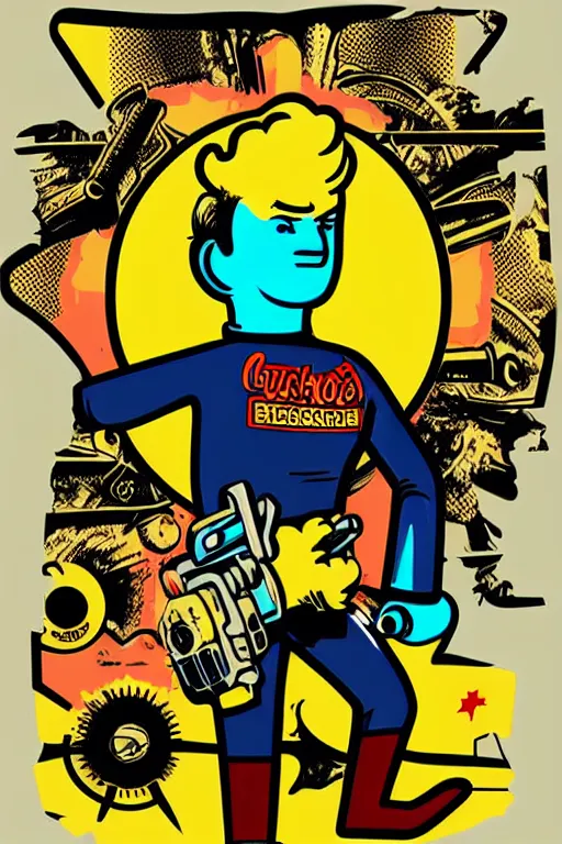 Image similar to fallout 7 6 retro futurist illustration art by butcher billy, sticker, colorful, illustration, highly detailed, simple, smooth and clean vector curves, no jagged lines, vector art, smooth andy warhol style