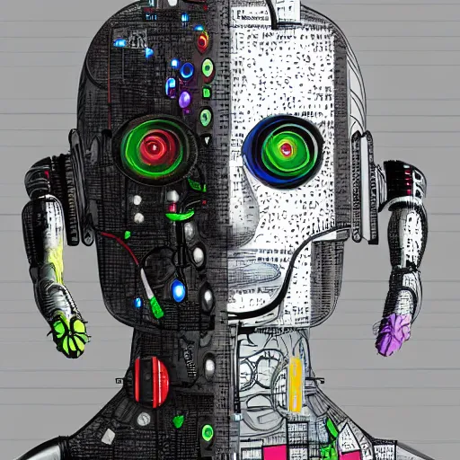 Prompt: A robot artist, portrait, detailed digital art