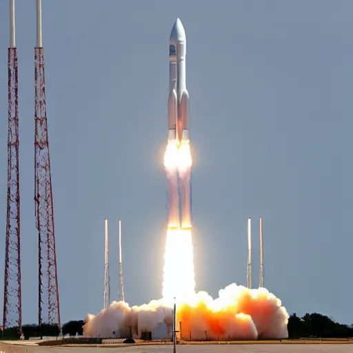 Prompt: a photo of the launch of the space launch system rocket, sls launch, dslr, launch photo