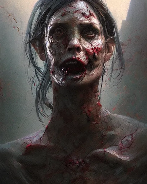Prompt: hyper realistic photo portrait crazy zombie cinematic, greg rutkowski, james gurney, mignola, craig mullins, brom