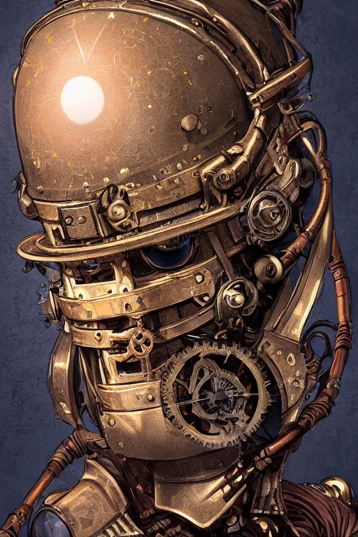 Image similar to steampunk helmet fantasy art mask robot ninja stylized digital illustration sharp focus, elegant intricate digital painting artstation concept art global illumination ray tracing advanced technology chaykin howard and campionpascale and cooke darwyn and davis jack