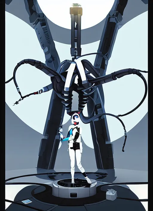 Prompt: poster artwork by Michael Whelan and Tomer Hanuka, of GLADOS from the game Portal 2, from Valve, Aperture Science, clean