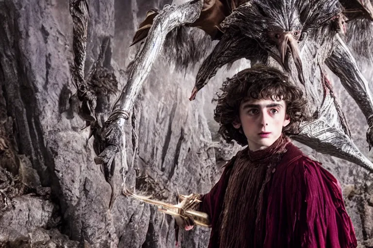 Image similar to timothee chalamet plays a gelfling in the dark crystal : age of resistance, highly detailed, cinematic lighting, red weapon 8 k s 3 5, cooke anamorphic / i lenses