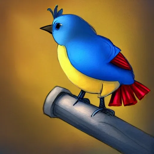 Image similar to a beautiful adorable fantasy whimsical matte digital storybook painting of a blue bird a red bird and a yellow bird on a wire, bright blue sky, Disney concept art, trending on artstation hq, contest winner