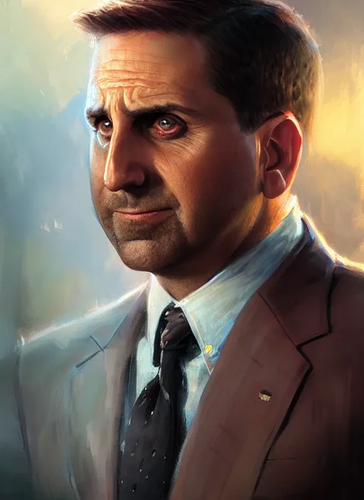 Prompt: highly detailed portrait of prison mike, michael scott, the office, steve carell, realistic, fantasy art by greg rutkowski, stanley artgerm, loish, rhads, tom bagshaw, global illumination, radiant light, detailed and intricate environment