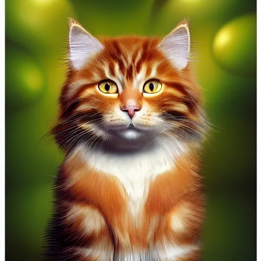 Image similar to orange norwegian forest cat, cuddly fur, pixar cute, blue eyes, highly detailed, sharp focus, digital painting, artwork by Victor Adame Minguez + Yuumei + Tom Lovell + Sandro Botticelli