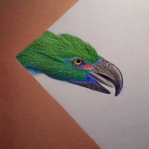 Image similar to a realistic coloured pencil drawing of a quetzal, realistic graphite, highly detailed, artstation, fine art, white background