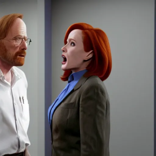 Prompt: dana scully yelling at walter white