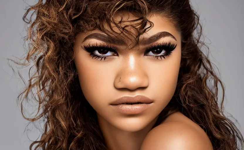 Image similar to photographic portrait by Andy Gotts of Zendaya, closeup, sigma 85mm f/1.4, 15mm, 35mm, 4k, high resolution, 4k, 8k, hd, full color