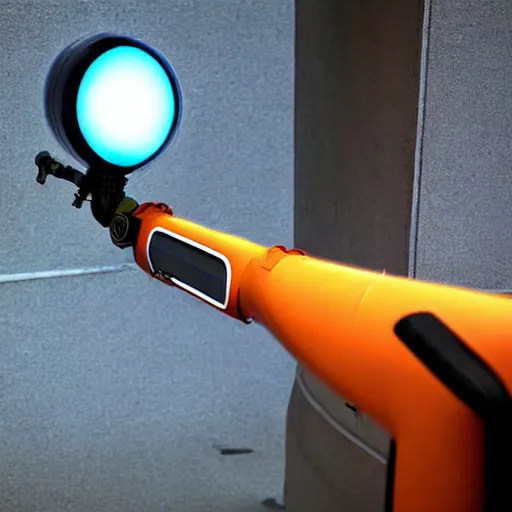 Image similar to Video footage of the portal gun from portal 2 in real life, photograph