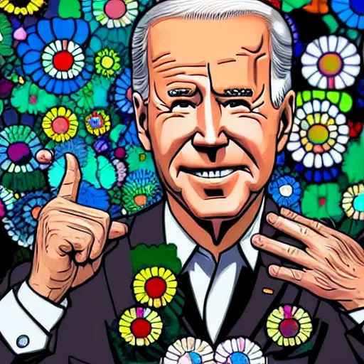 Prompt: a portrait of joe biden in the style of takashi murakami 4 k