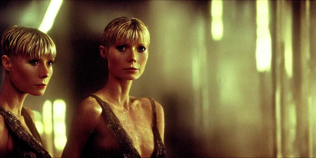 Prompt: a film still Gwyneth Paltrow in Blade Runner , high quality