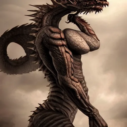Prompt: human and dragon fusion, hyperrealistic, photography, detailed, 4K HD