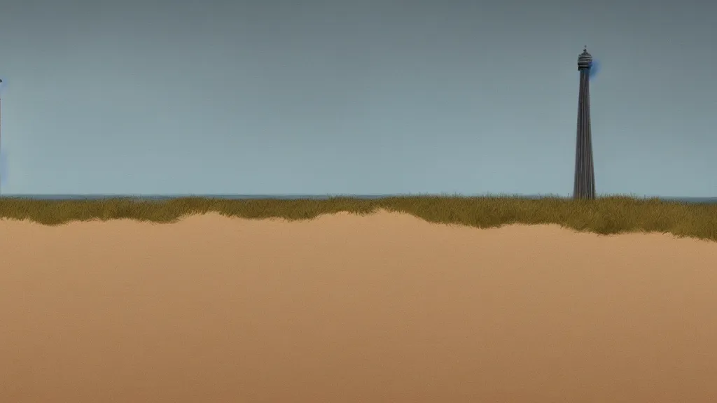 Image similar to patrick j. jones. rutkowski. the last tower looms above the dunes. sand. lonely. isolated. 3 8 4 0 x 2 1 6 0