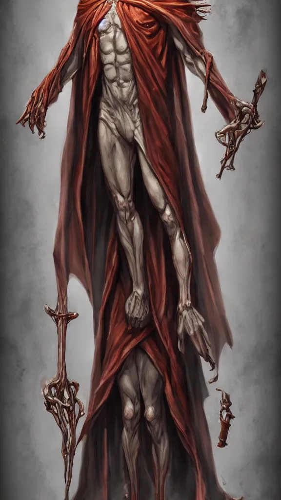 Image similar to plastination wizard, realistic, wearing robes, full body, standing in crypts, artgerm, artstation