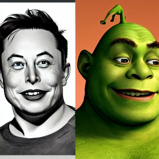 Prompt: a combined photo of elon musk and shrek, in the art style of realism