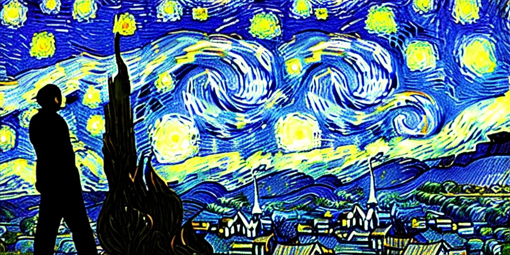 Prompt: A couple watching the Starry Night