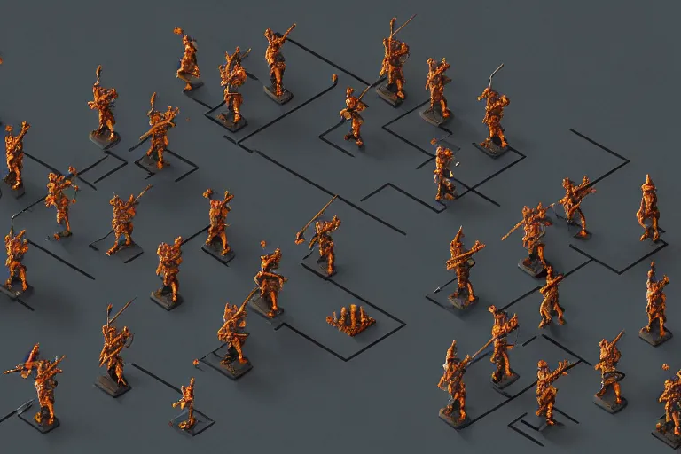 Image similar to isometric toy soldiers, dark landscape, by dan mumford and by alberto giacometti, peter lindbergh, malevich, william stout, zbrush