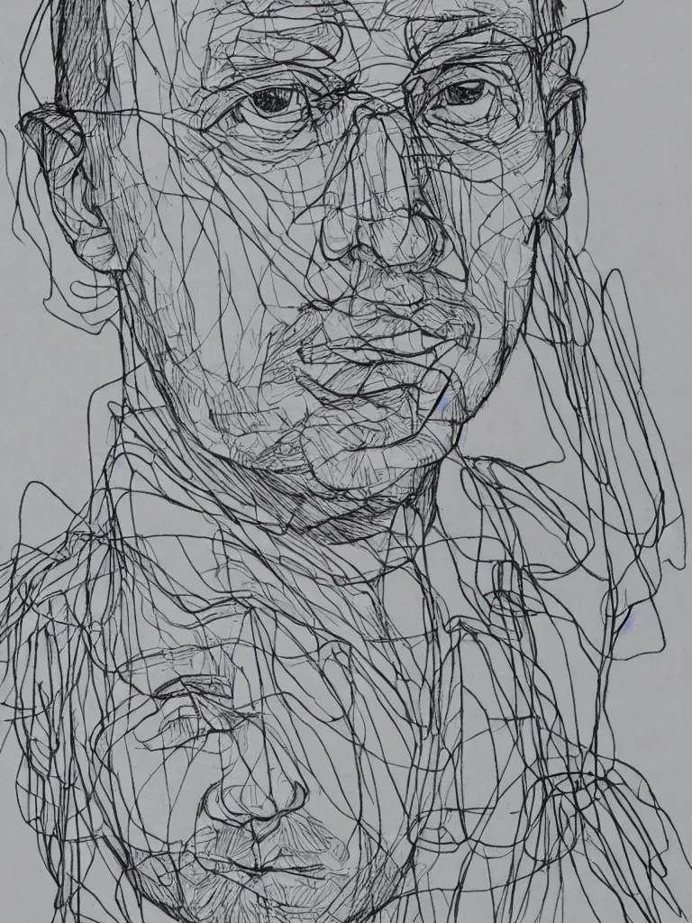Image similar to wire lineart lines drawing calligraphy portrait of hermann hesse.