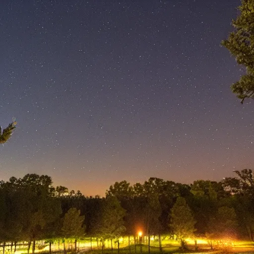 Image similar to Unidentified drones flying at night over trees, small town