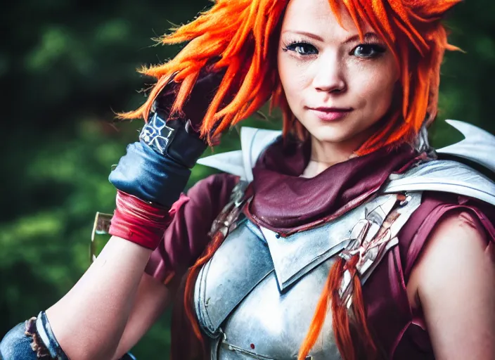 Prompt: portrait photo still of real life chrono trigger character crono, 8 k, 8 5 mm f 1. 8