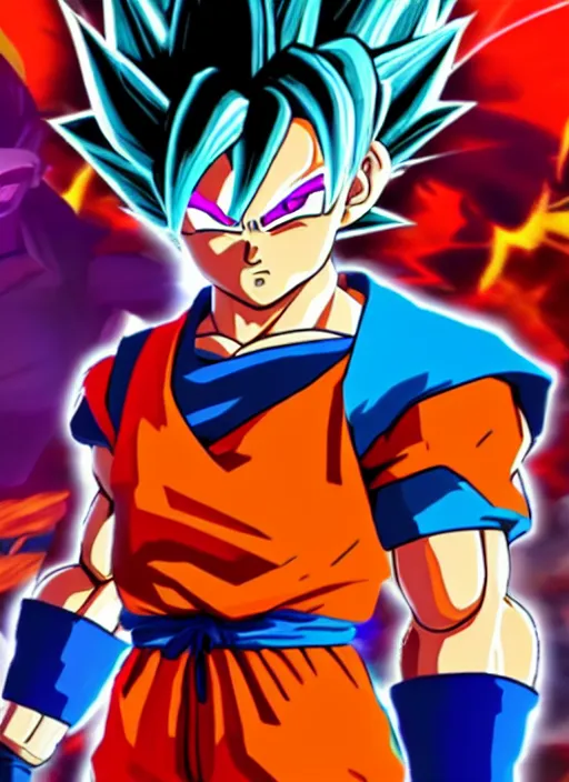 Image similar to game still of a sayan goku as a fortnite skin in fortnite by fortnite, pose.